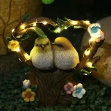 Home Solar Light Garden Love Couple Birds and Owls Ornament Resin Craft Figure Statue