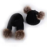 Baby 2 Pieces Knitted Plush Hat and Scarf Outdoor Winter Warm Hat