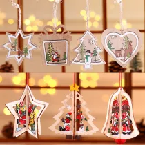 Christmas 9 Pieces Wood Three Dimensional Christmas Tree Ornament Decoration