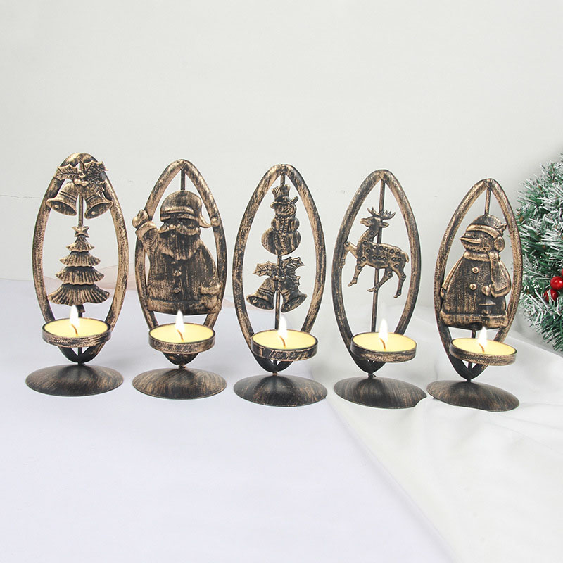 Christmas Artificial Crafts Jingle Bell and Reindeer Candlestick Christmas Home Ornament Decoration