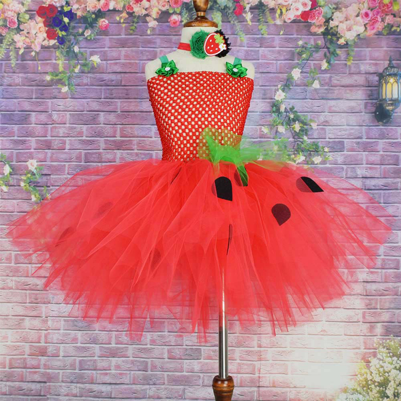 Lovely Strawberry Funny Costume Halloween Cospaly Carnival Party Toddler Girls Tutu Dress Sleeveless With Headband