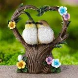 Home Solar Light Garden Love Couple Birds and Owls Ornament Resin Craft Figure Statue