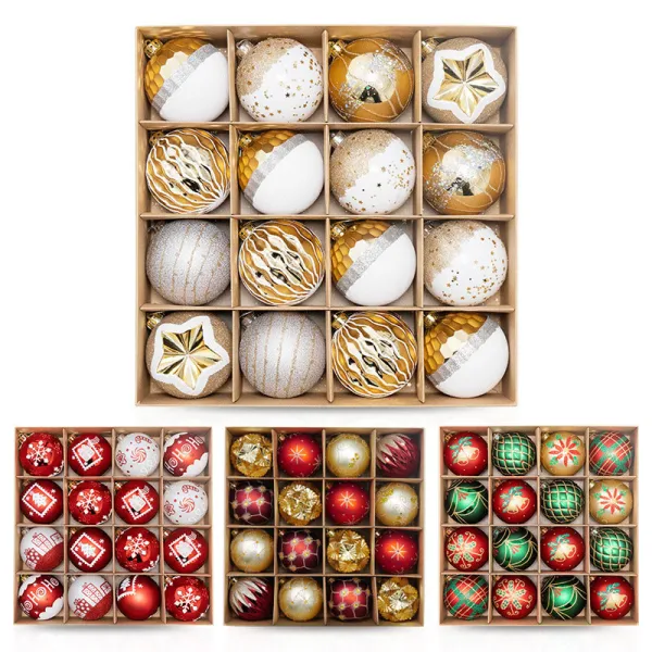 Merry Christmas 9 Pieces 6cm Flower and Stars Painted Christmas Tree Ornaments Hanging Balls Decoration