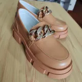 Women Low Top Boat Metal Chain Flatform Leather Shoes