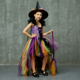 2 PCS Cute Witch Mopping Dress Tutu Dress Costume Set Halloween Cospaly Carnival Party Girls Dress With Mop