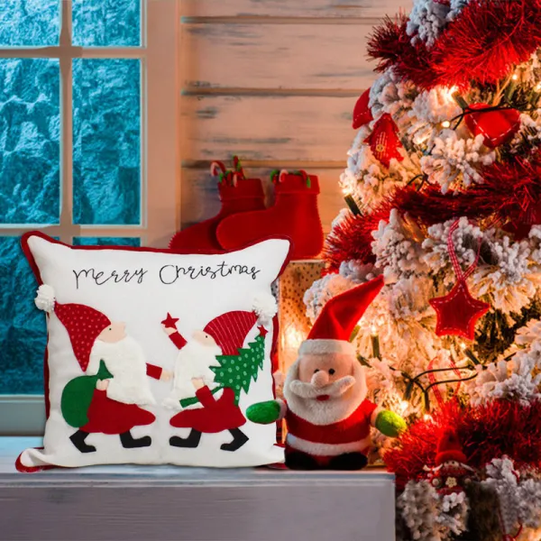 Merry Christmas Gnome Embroidery Pillowcase Christmas Home Decoration