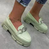 Women Low Top Boat Metal Chain Flatform Leather Shoes