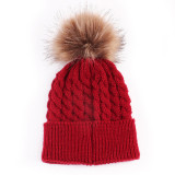 Baby Woolen Knitted Hat with Plush Ball Outdoor Winter Warm Hat