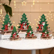 Merry Christmas Wooden Santa Claus and Snowman Sled Christmas Home Ornament Decoration