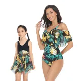 Matching Family Swimsuit Mom and Me Palm Leaves Prints Tropical Bikini Set Swimwear