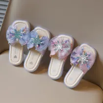 Kids Girl Mesh Snowflakes Princess Bowknot Soft Flats Summer Beach Slipper
