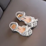 Girls Princess Glitter Sequins Pearl Bow Flower Girl Soft Soled Dress Shoes