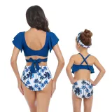 Matching Family Swimsuit Mom and Me Ruffle Hight Waist Tankini Bikini Set Swimwear
