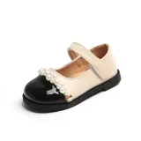 Kids Girl Leather Pearl Velcro Flower Girl Dress Shoes