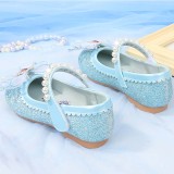 Girls Sequins Bow Princess Pearls Soft Flat Dress Shoes