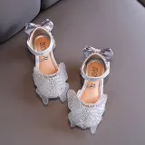 Girls Princess Sequins Mesh Butterfly Soft Flat Soled Dress Shoes