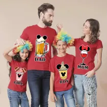 Family Matching Clothing Top Parent-kids Cartoon Mice Drinks Family T-shirts