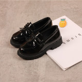 Girls Soft Soled Patent Leather Tassel Bow Loafers Shoes