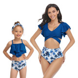 Matching Family Swimsuit Mom and Me Ruffle Hight Waist Tankini Bikini Set Swimwear
