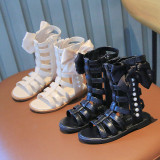 Kid Girls Gladiator Pearl Bowknot Side Zipper Sandal Shoes