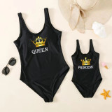 Matching Family Swimsuit King Prince Swim Black Swim Trunks and Queen Princess Bikini Swimwear