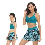 Matching Family Swimsuit Mom and Me Tankini Mesh Skirt Bikini Set Swimwear