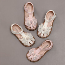 Kids Girl Closed Toe Mesh Bowknot Soft Rubber Flats Summer Sandals