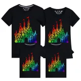 Family Matching Clothing Top Parent-kids Rainbow Castle Family T-shirts