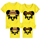 Family Matching Clothing Top Parent-kids Cartoon Mice Leopard Sunglass Family T-shirts