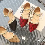 Kids Girl Pointed Toe Rivets Slingback Flat Sandal Shoes