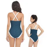 Matching Family Swimsuit Mom and Me Casual Back Crossing One Piece Swimwear