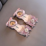 Girls Princess Glitter Pearls Bowknot Soft Flat Dress Shoes
