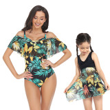 Matching Family Swimsuit Mom and Me Palm Leaves Prints Tropical Bikini Set Swimwear
