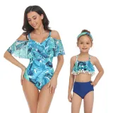 Matching Family Swimsuit Mom and Me Palm Leaves Prints Tropical Bikini Set Swimwear