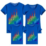 Family Matching Clothing Top Parent-kids Rainbow Castle Family T-shirts