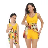 Mom and Me Plus Size Palm Leaves Prints Hight Waist Bikini Set Swimwear