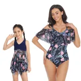 Matching Family Swimsuit Mom and Me Palm Leaves Prints Tropical Bikini Set Swimwear