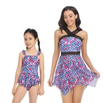 Matching Family Swimsuit Mom and Me Mermaids Crossing Halter Bikini Swimwear