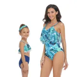 Matching Family Swimsuit Mom and Me Palm Leaves Prints Tropical Bikini Set Swimwear