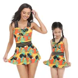 Matching Family Swimsuit Palm Leaves Prints Hight Waist Mom and Me Swimwear