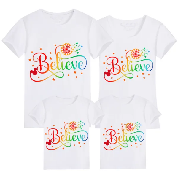 Family Matching Clothing Top Parent-kids Rainbow Believe Family T-shirts
