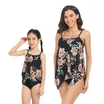 Matching Family Swimsuit Mom and Me Sling Mesh Flower Prints Two Pieces Bikini Set Swimwear
