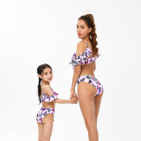 Matching Family Swimsuit Mom and Me Pink Butterflies Off The Shoulder Bikinis
