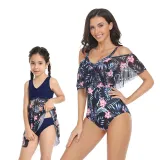 Matching Family Swimsuit Mom and Me Palm Leaves Prints Tropical Bikini Set Swimwear