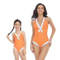 Matching Family Swimsuit Mom and Me Casual Back Crossing One Piece Swimwear