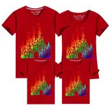 Family Matching Clothing Top Parent-kids Rainbow Castle Family T-shirts