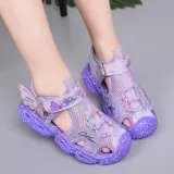 Kids Girl Cut Out Lace Up Velcro LED Light Sports Sadals