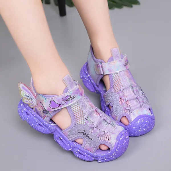 Kids Girl Cut Out Lace Up Velcro LED Light Sports Sadals