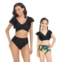 Matching Family Swimsuit Mom and Me Ruffle Hight Waist Tankini Bikini Set Swimwear