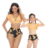Mom and Me Tankini Bikini Hight Waist Ruffle Two Pieces Bikini Set Swimwear